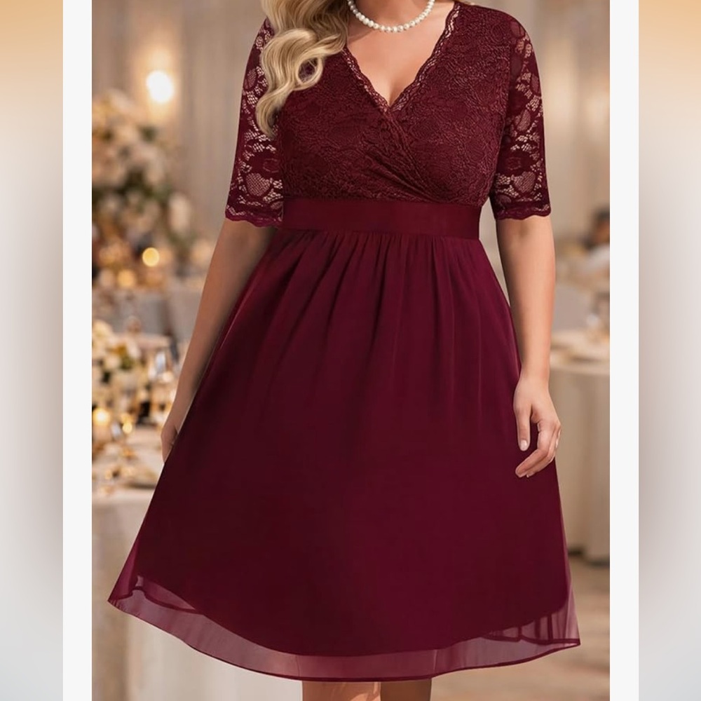 16W NWT Lace Bodice Burgundy Midi Dress